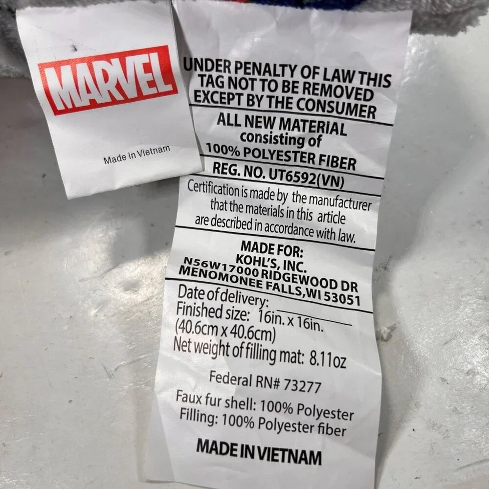 Marvel Avengers Superhero Pillow Set of 2 16 inch Square Plush Gray Red Black